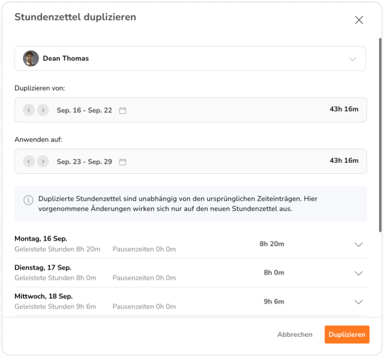 Duplicate timesheet as admin 
